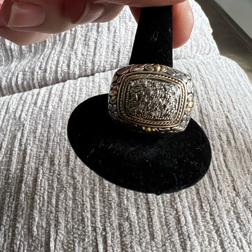 Sterling silver/18k with stones. Size 7.